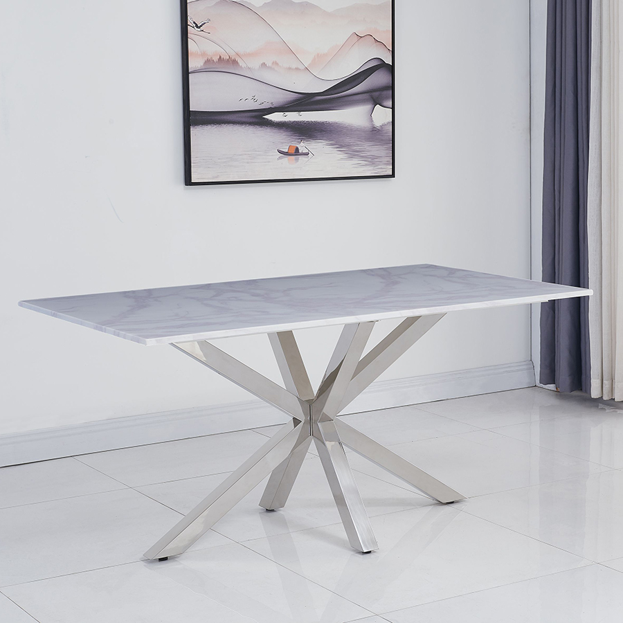 Riviera 1.6m White & Grey Ceramic Marble Dining Table