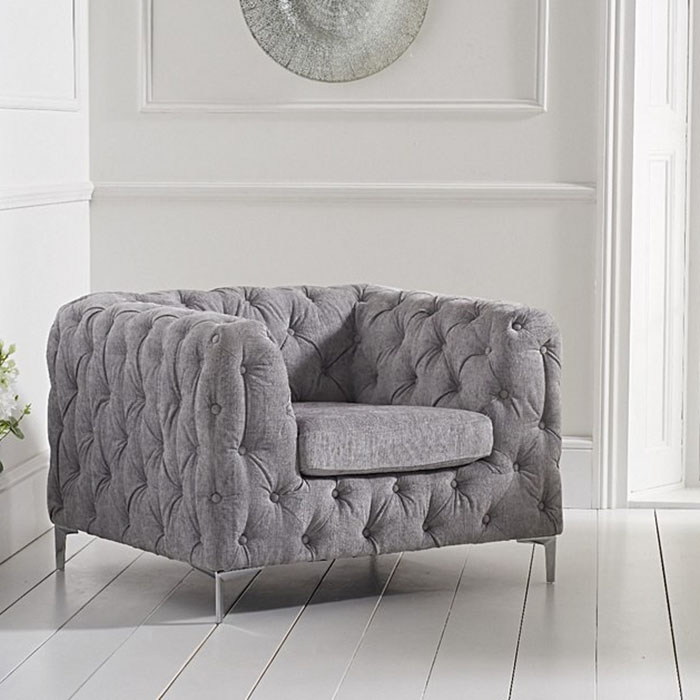 Aly Grey Plush Buttoned Armchair