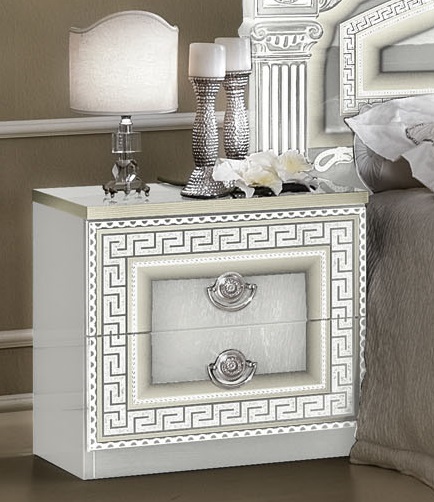 Medusa White & Silver Bedside Cabinet