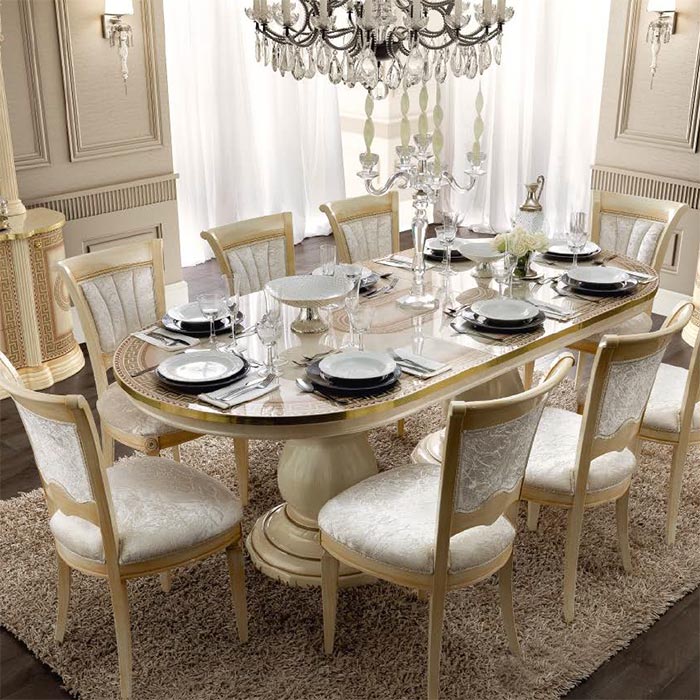 Medusa Italian Oval Twin Column 1.8-2.3m Cream & Gold Extending Dining Table