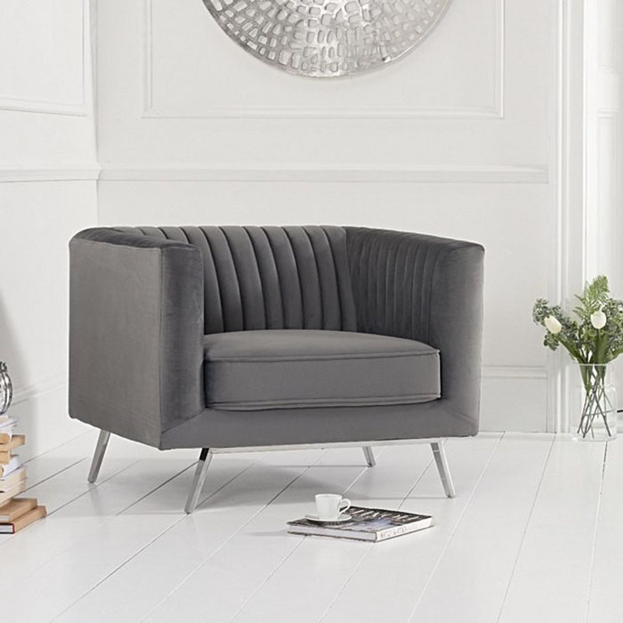 Dani Grey Velvet Ribbed Feature Chair