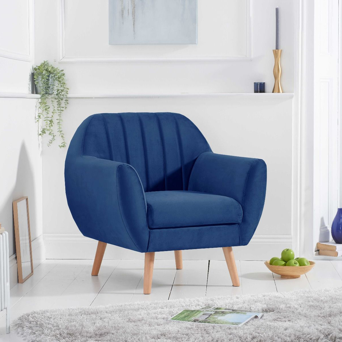 Luxor Blue Velvet Fabric Armchair