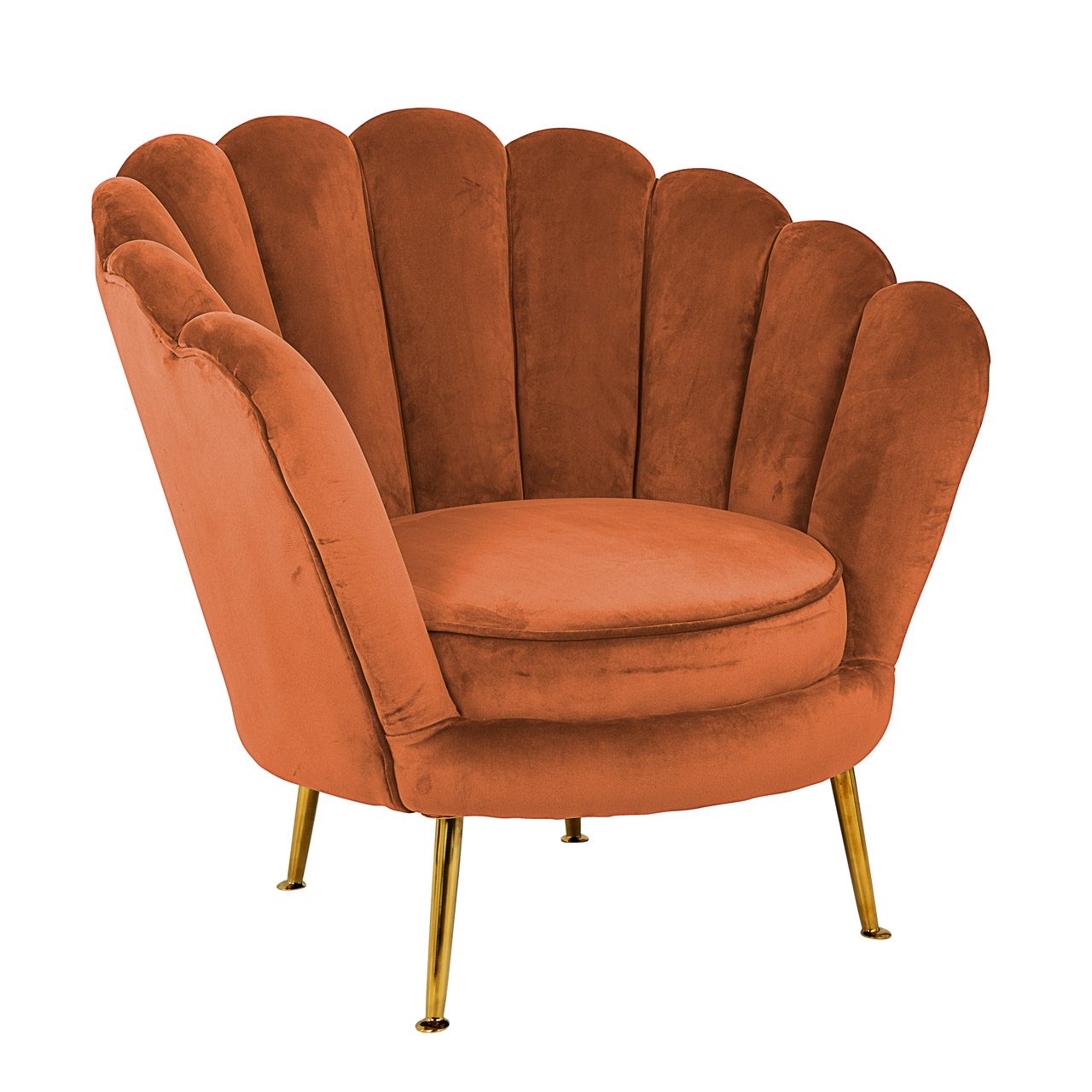 Paula Rust Orange Velvet & Gold Scallop Back Feature Chair