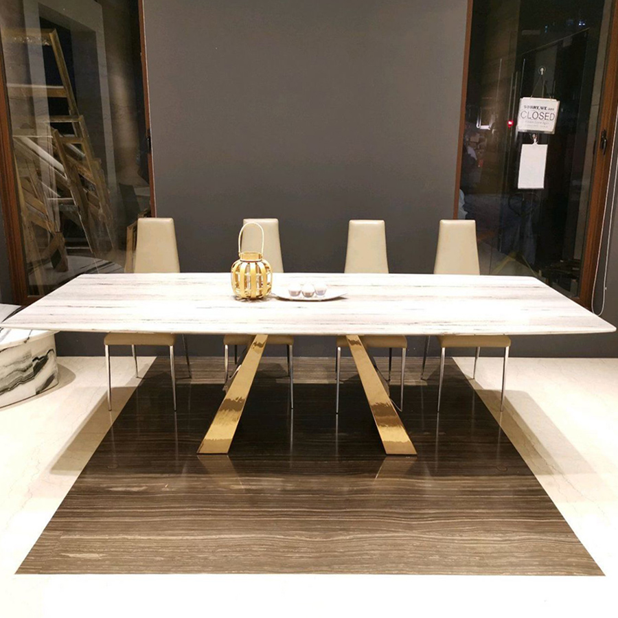 Palissandro Grey Marble 1.8m Dining Table - Soomo Black Steel Base