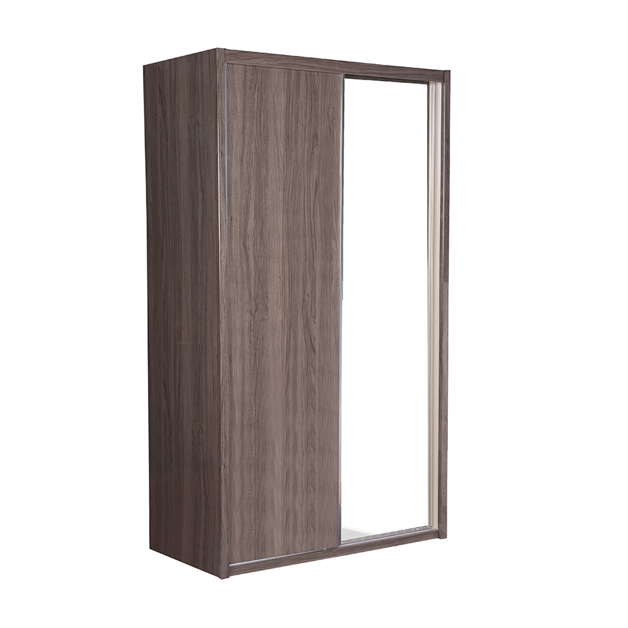 Amelle Chestnut Brown High Gloss & Brushed Steel 2 Door Sliding Mirrored Wardrobe