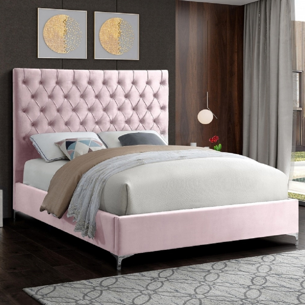 Crysta 6ft Plush Pink Velvet Buttoned Bed