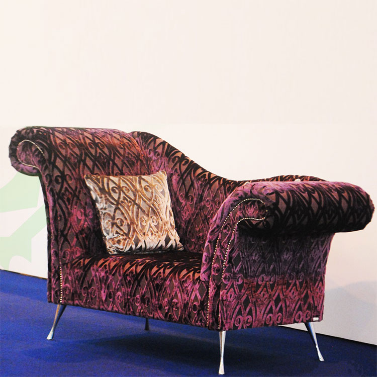 Bespoke Large Embossed Velvet Fabric Studded Chaise