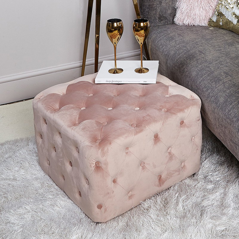 Blush Pink Velvet Footstool