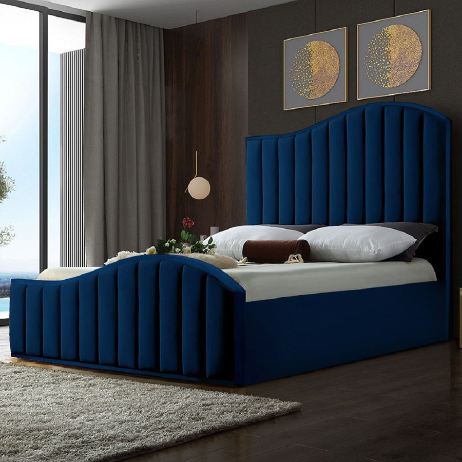 Magna 5ft Plush Blue Velvet Buttoned Bed