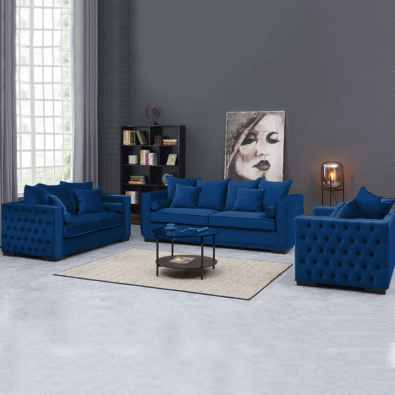 Moscow Blue Velvet 3+2+1 Sofa Set