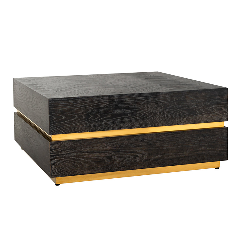 Bronwyn Black Distressed Wood & Gold Trim Cube Coffee Table