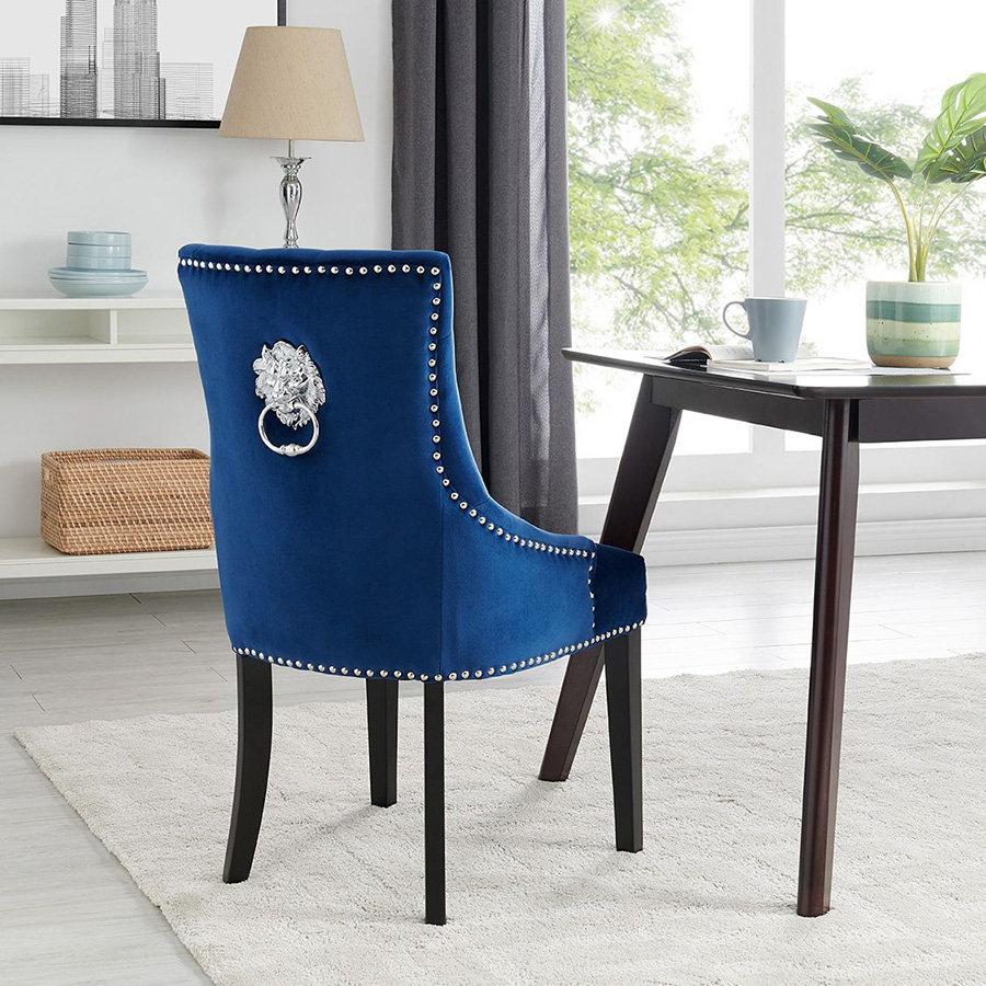 Lion Blue Velvet Knocker Back Studded Dining Chair