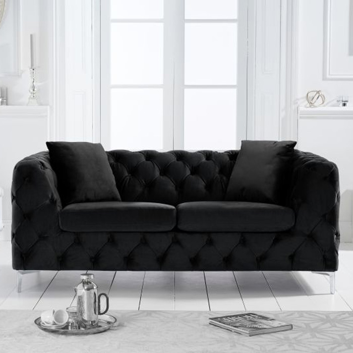 Aly 2 Seater Black Velvet Buttoned Sofa
