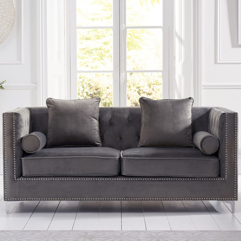 New England 3 Seater Grey Velvet Sofa