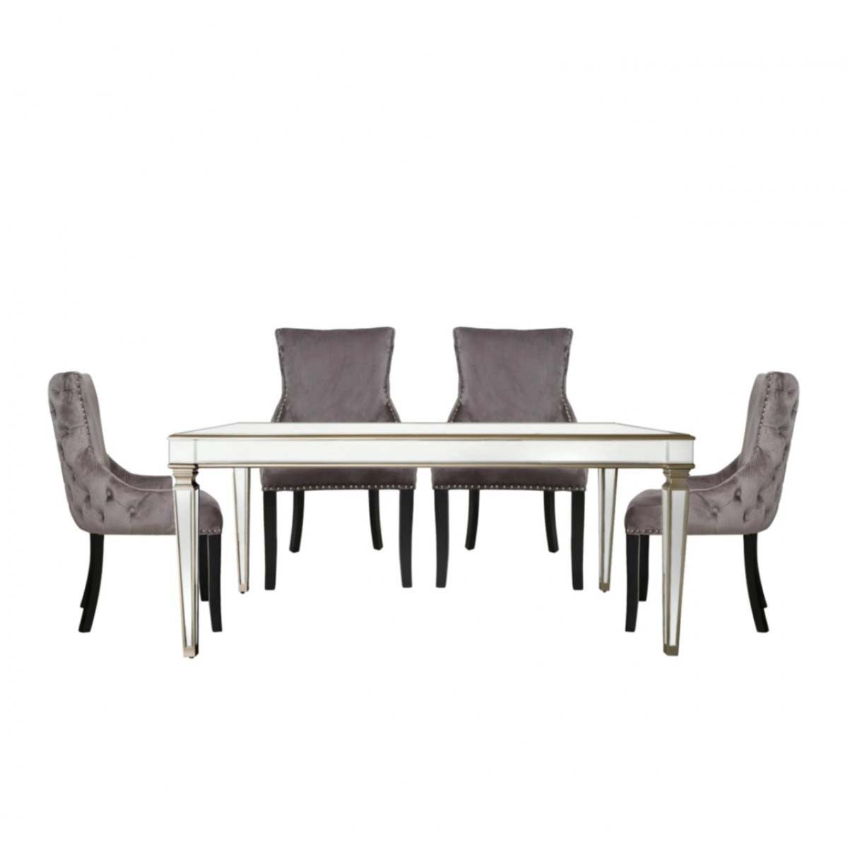 Andreas Champagne Trim Mirrored 5 Piece Set - Grey Chairs