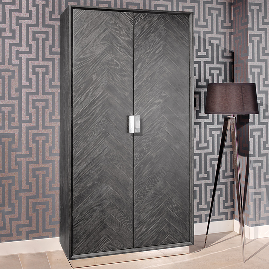 Bronwyn Black Distressed Wood & Silver Trim 2 Door Cabinet