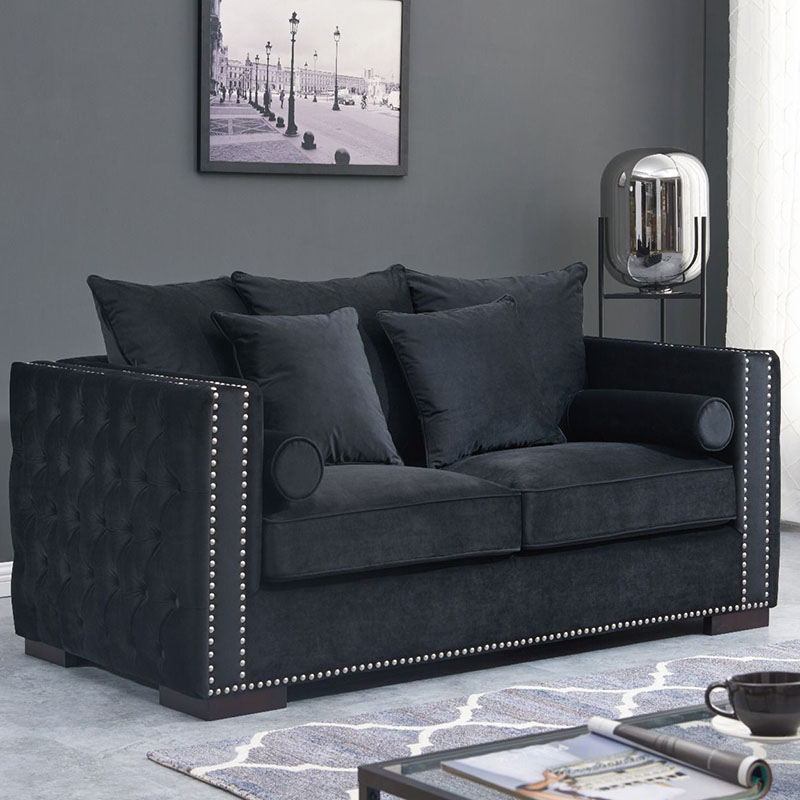 Moscow Black Velvet 2 Seater Sofa