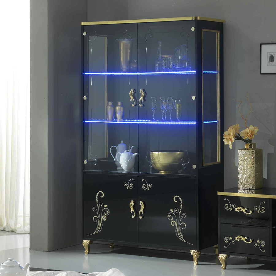 Sabrina Black & Gold 2 Door LED Display Cabinet