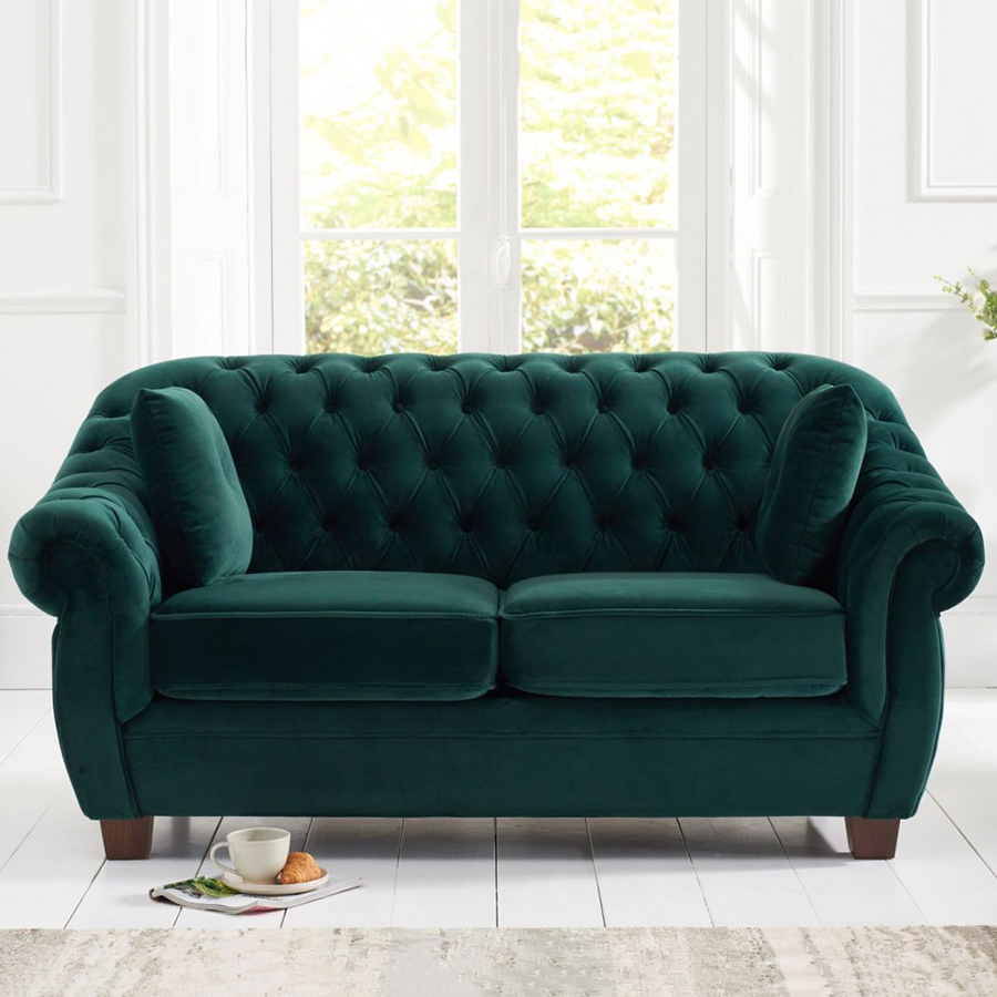 Liv Green Plush Chesterfield Two Seater Sofa