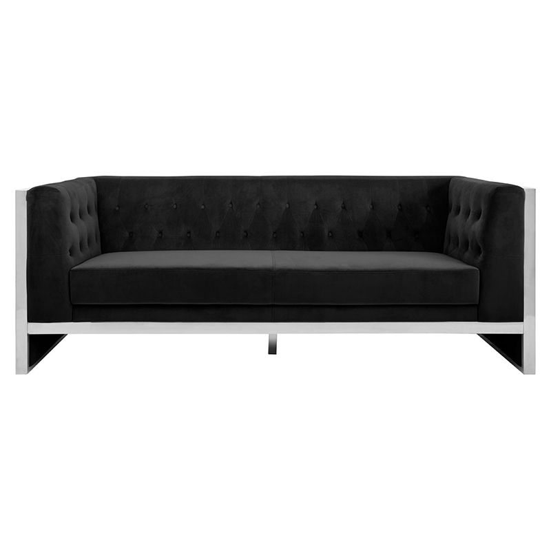 Enray Black Velvet Buttoned 3 Seater Modern Sofa