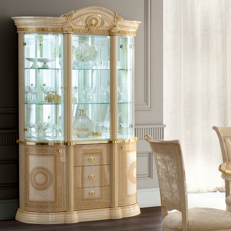 Medusa Italian Cream & Gold 3 Door Display Cabinet & Sideboard