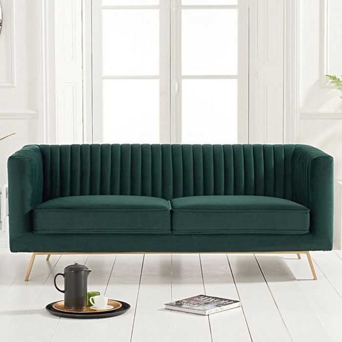 Dani 2 Seater Ribbed Green Velvet Sofa