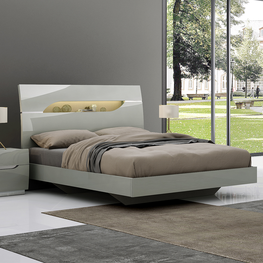 Lopez Grey Gloss LED 4ft6 Floating Bed