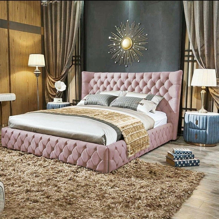 Regalia 6ft Plush Pink Velvet Winged Bed