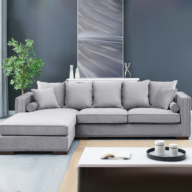 Moscow Grey Velvet Left-Side Corner Sofa