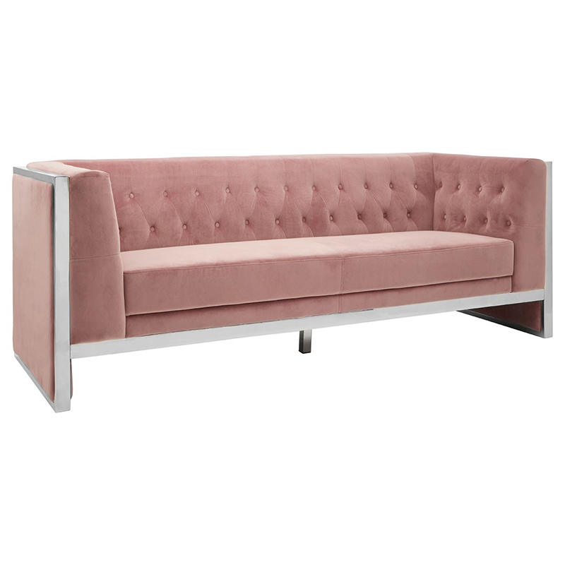 Enray Pink Velvet Buttoned 3 Seater Modern Sofa