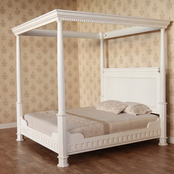 Tudor Antique White 4 Poster Bed, White Four Poster Twin Bed Size