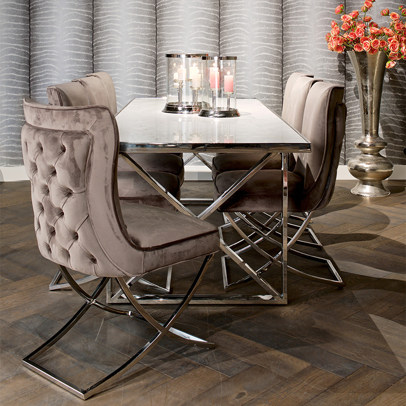 Lyla White Marble & Chrome Dining Table