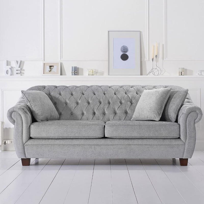 Liv Grey Plush Chesterfield Three Seater Sofa