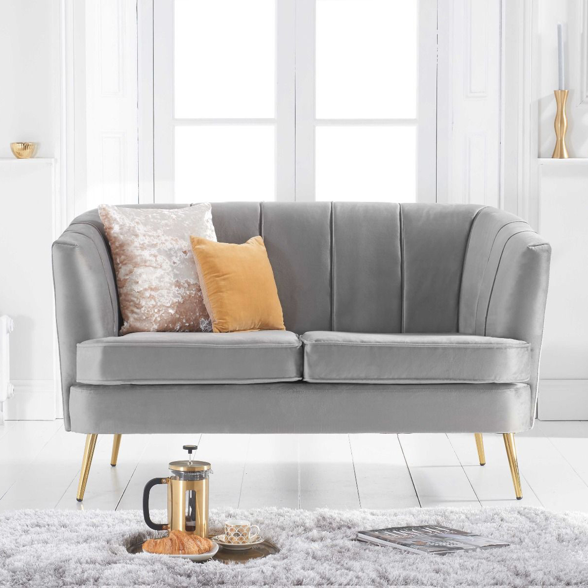 Lucena 2 Seater Grey Velvet Sofa