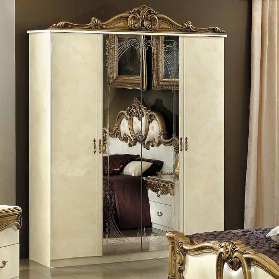 Bellissima Ivory & Gold 4dr Mirrored Wardrobe