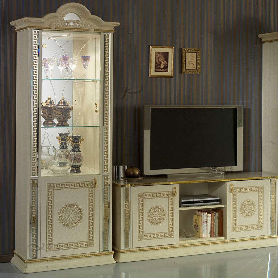 Vittorio Cream & Gold High Gloss 1 Door Display Cabinet