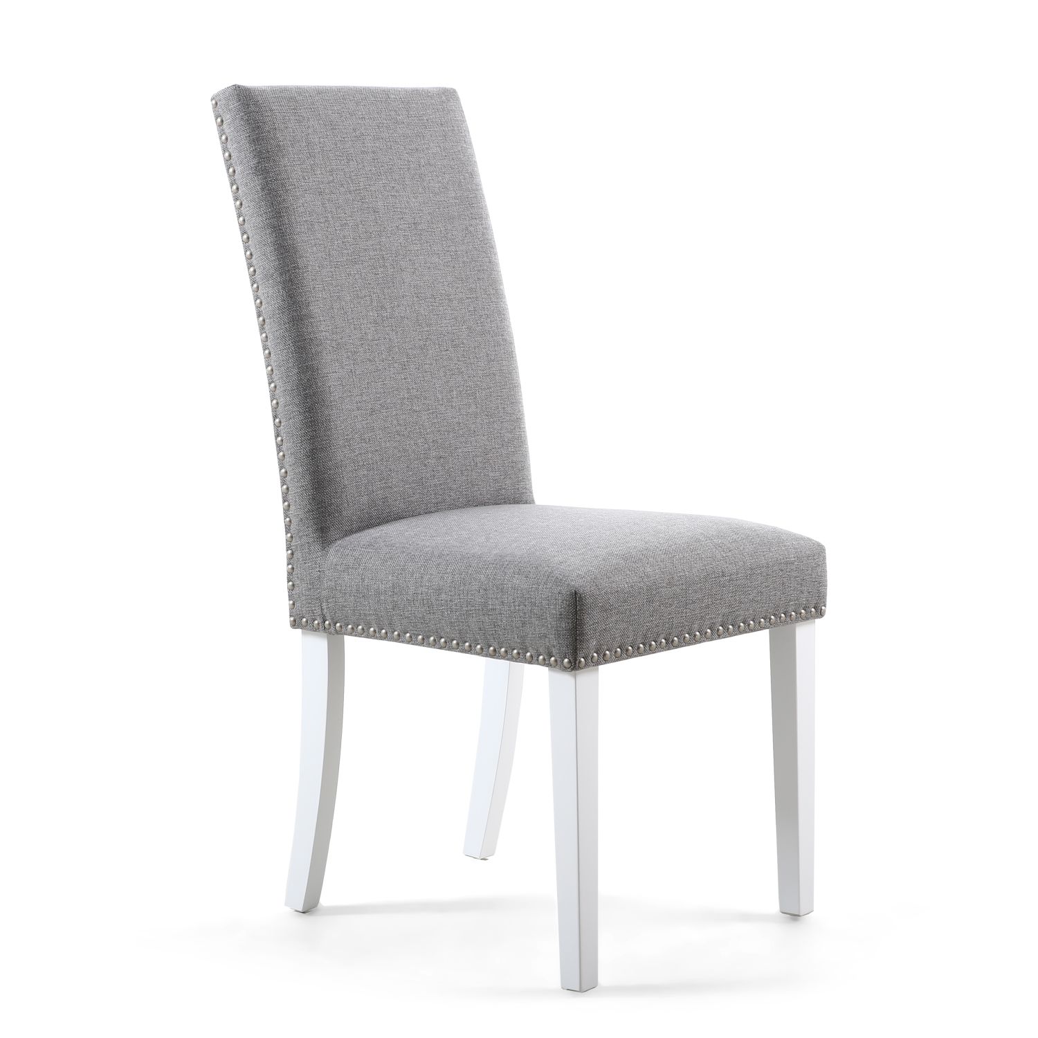 Reed Silver Grey Linen Studded Dining Chair (White Legs)