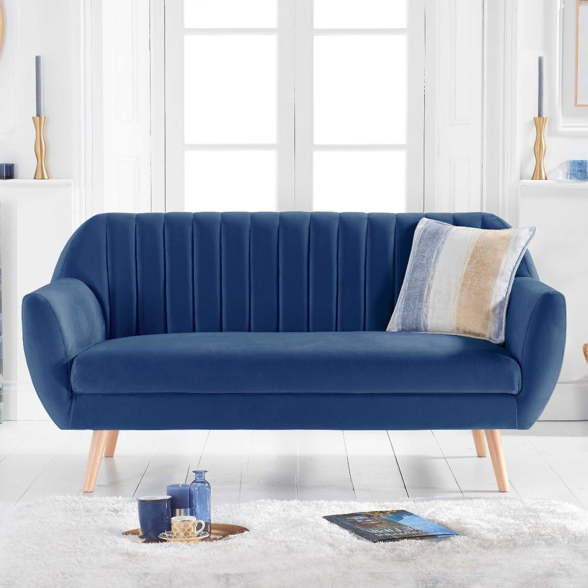 Luxor 3 Seater Blue Velvet Sofa