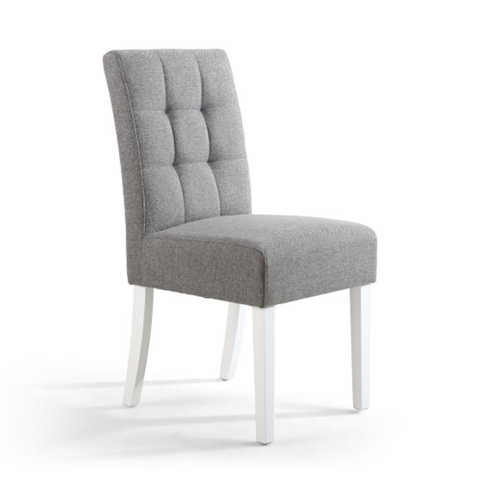 Moby Silver Grey Linen Waffle Back Dining Chair (White Legs)