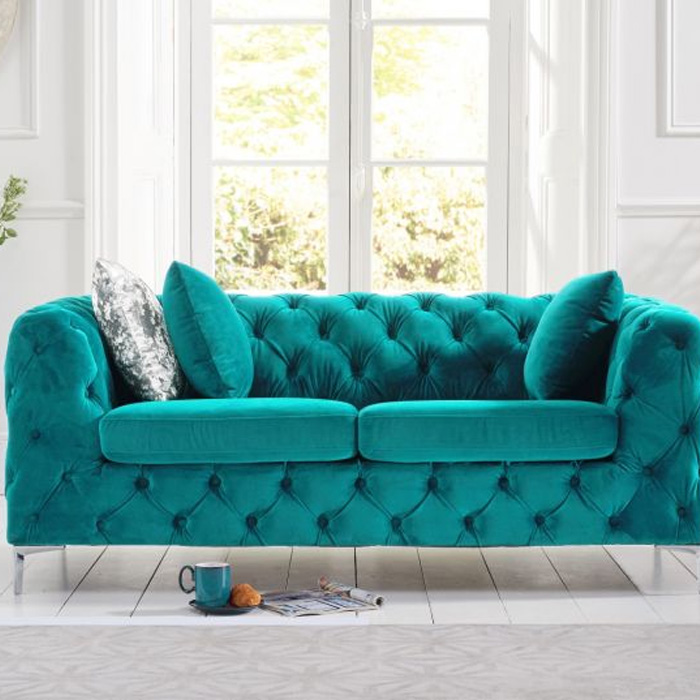 Aly 2 Seater Teal Plush Buttoned Sofa