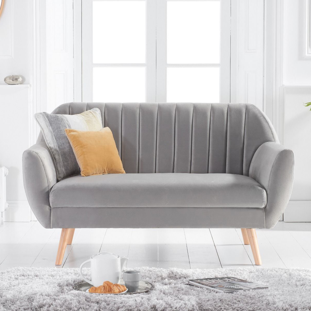 Luxor 2 Seater Grey Velvet Sofa