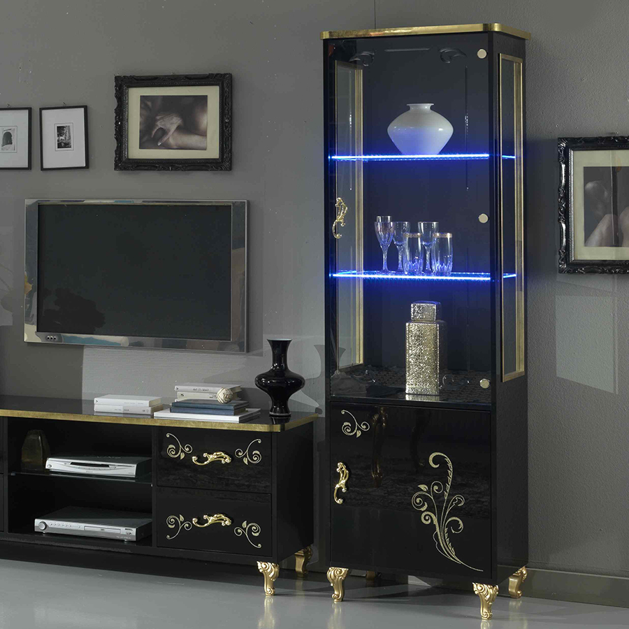 Sabrina Black & Gold 1 Door LED Display Cabinet
