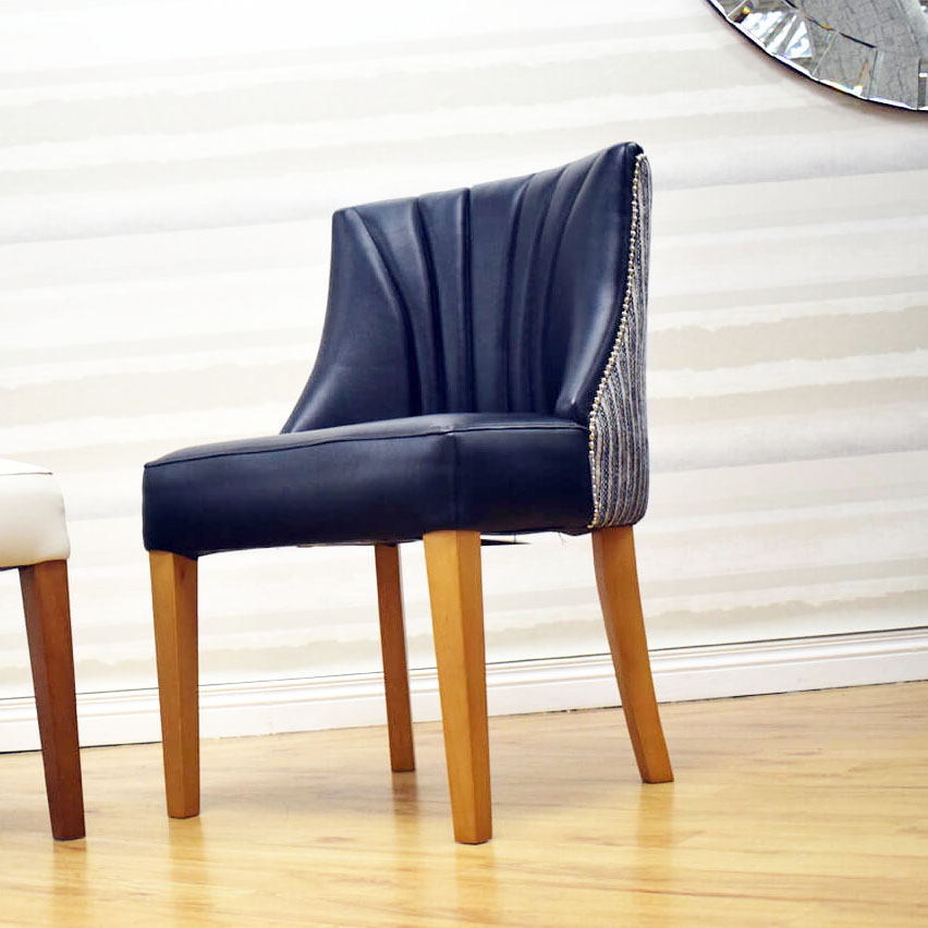 Bespoke Ruby Flute Back Blue Faux, Navy Blue Faux Leather Dining Chairs