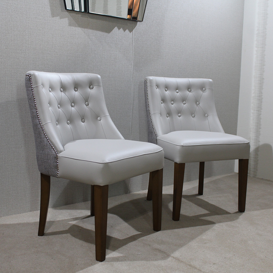 Bespoke Ruby Button Back Grey Faux Leather Dining Chair