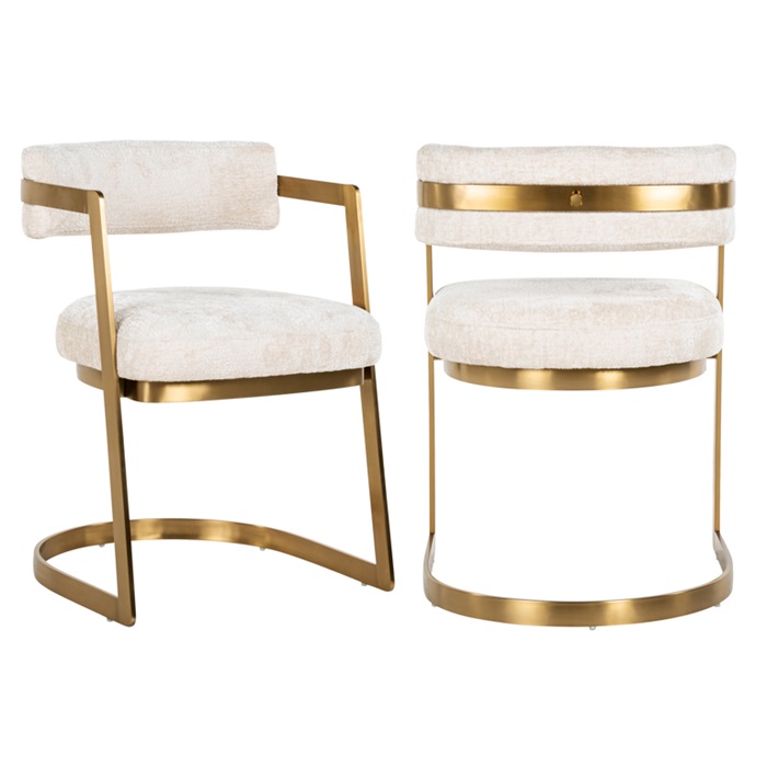 Jolie White Chenille & Gold Dining Chair