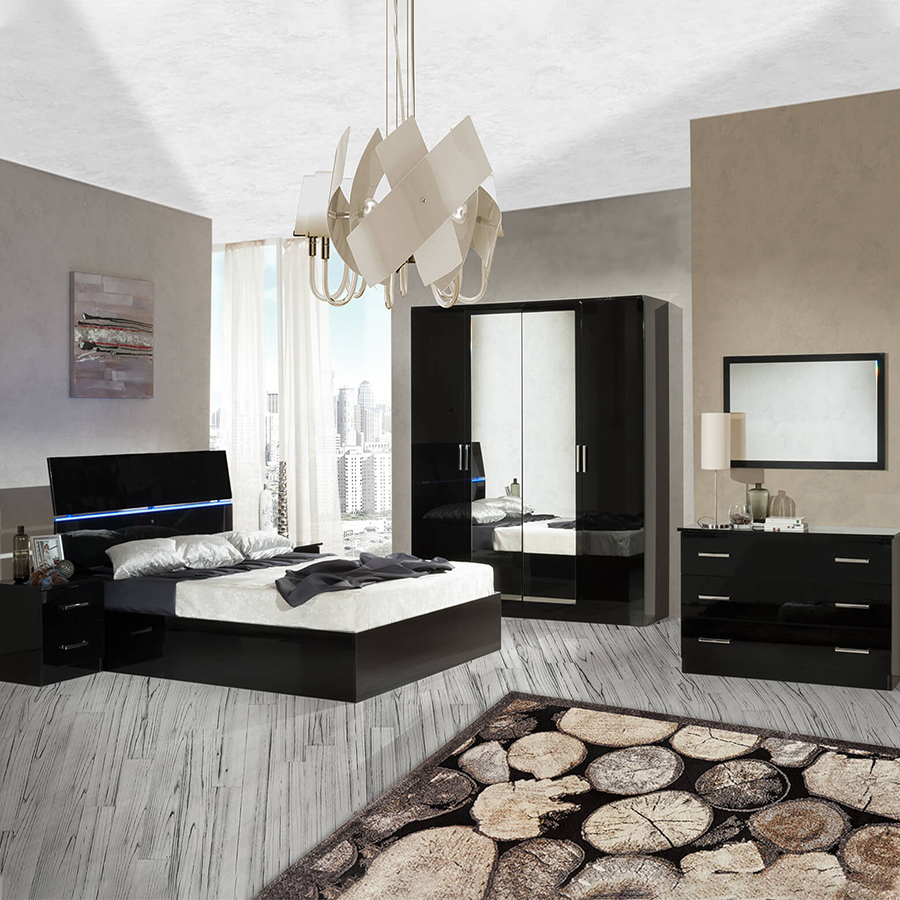 Simona Black 5ft 6dr Bedroom Set