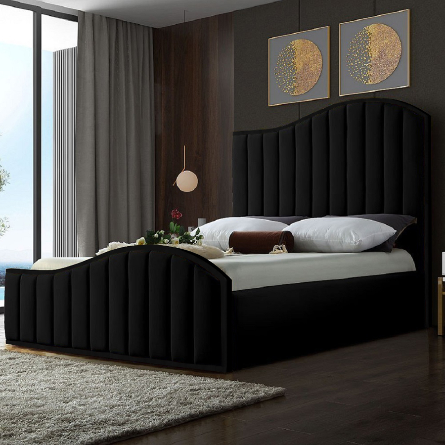 Magna 5ft Plush Black Velvet Buttoned Bed