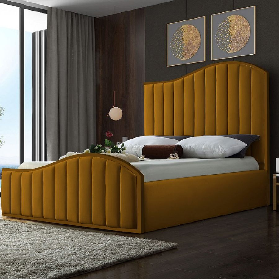 Magna 6ft Plush Mustard Velvet Buttoned Bed