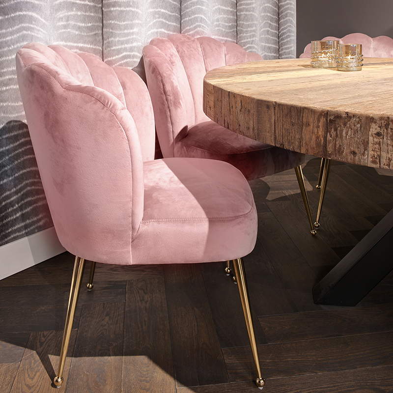 Piper Pink Velvet Scallop Back Dining Chair