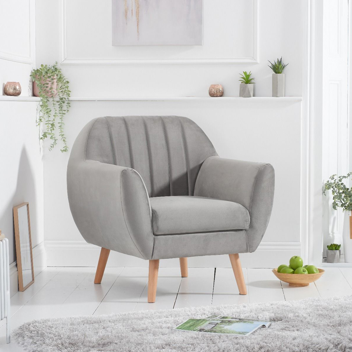 Luxor Grey Velvet Fabric Armchair